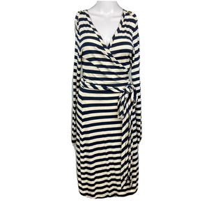 Banana Republic Dress Womens Sz S Navy Blue Ivory Striped‎ Jersey Knit Wrap